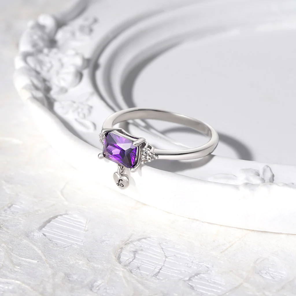 Gnoce Dainty Purple Baguette Statement Personalized Ring - Image 4
