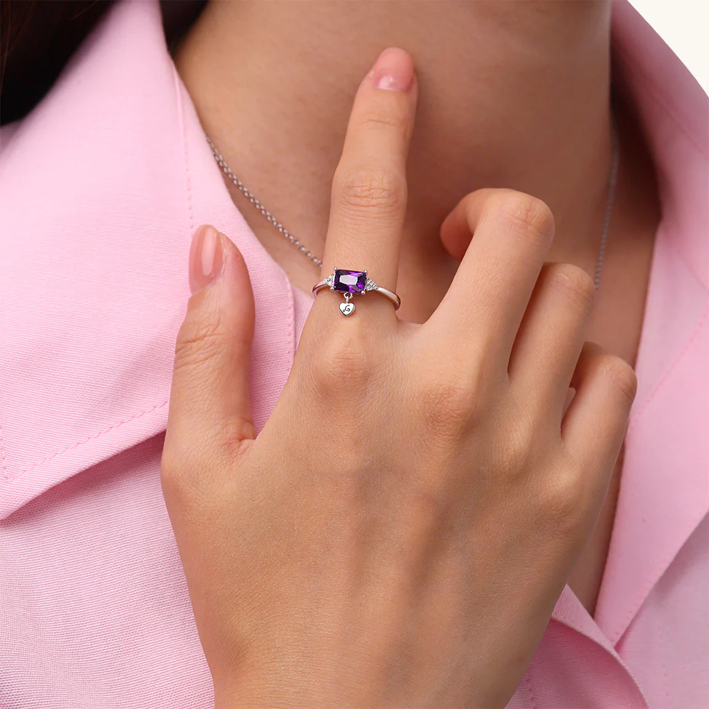 Gnoce Dainty Purple Baguette Statement Personalized Ring - Image 5