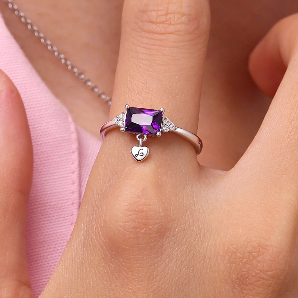 Gnoce Dainty Purple Baguette Statement Personalized Ring - Image 6