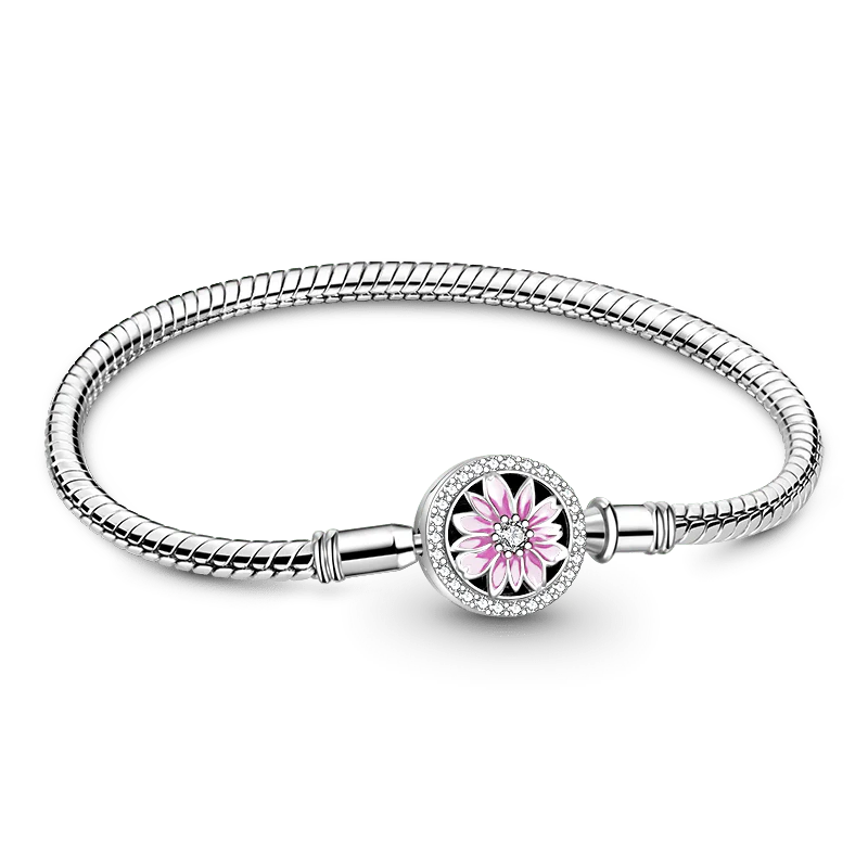 Gnoce Pink Daisy Basic Snake Chain Bracelet Platinum-plated Silver Blend
