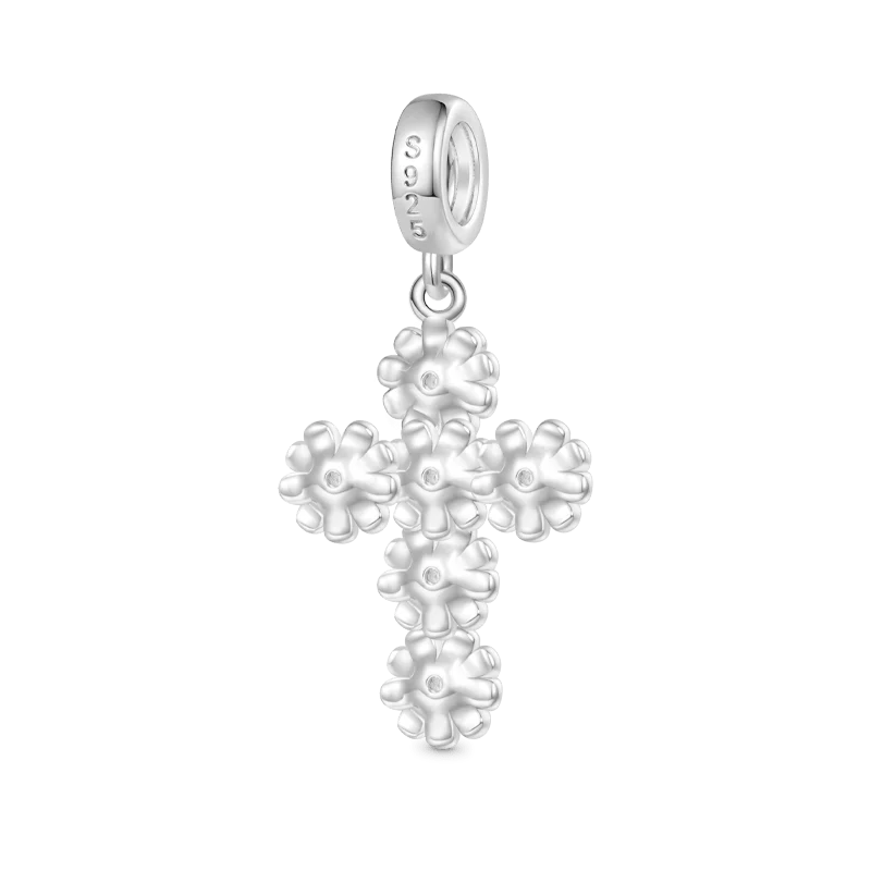 Gnoce Birthstone Daisy Cross Charm Platinum-plated Silver Blend - Image 2