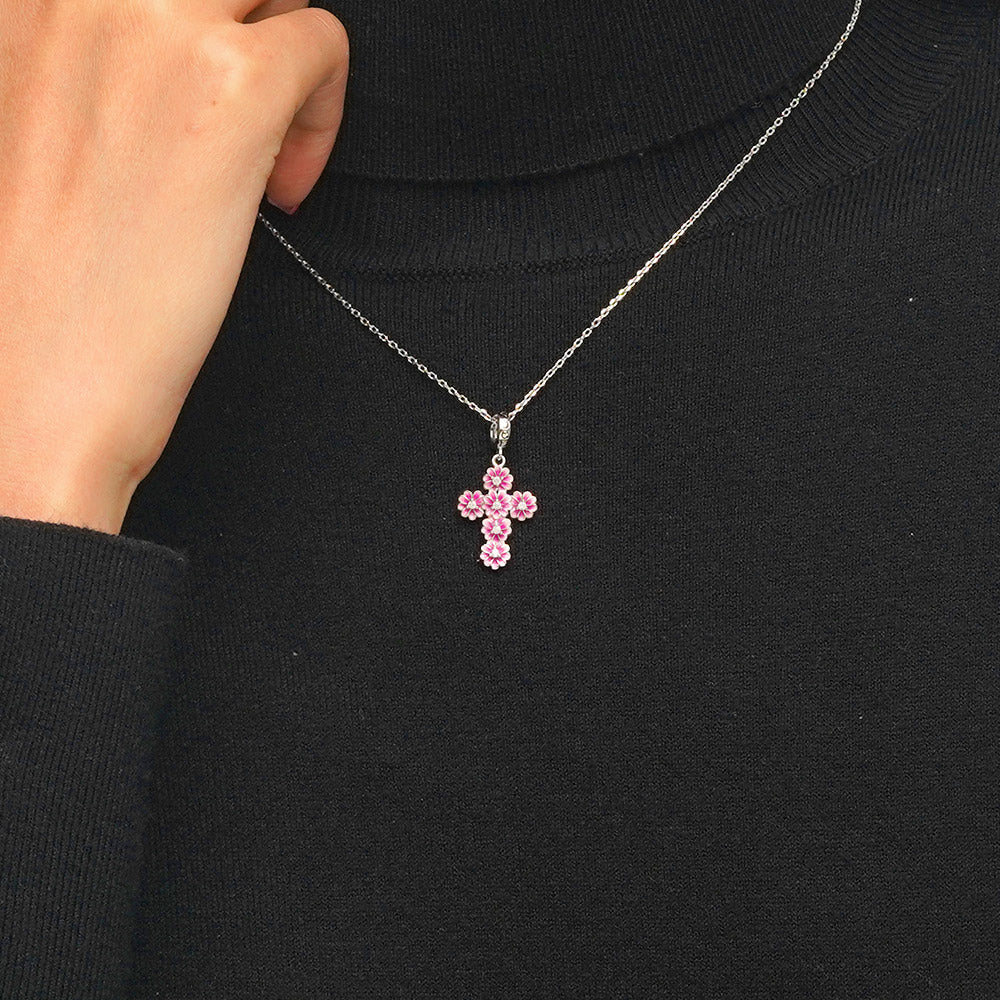 Gnoce Birthstone Daisy Cross Charm Platinum-plated Silver Blend - Image 4