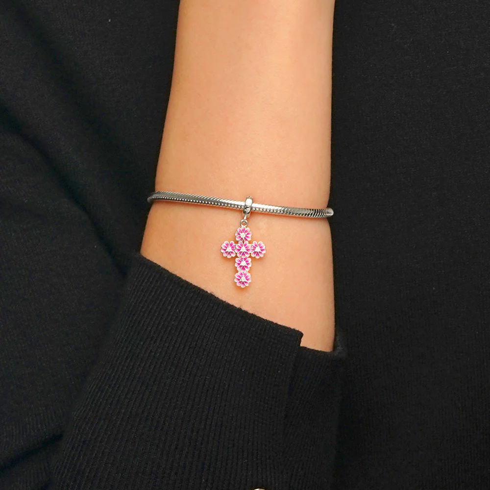 Gnoce Birthstone Daisy Cross Charm Platinum-plated Silver Blend - Image 6