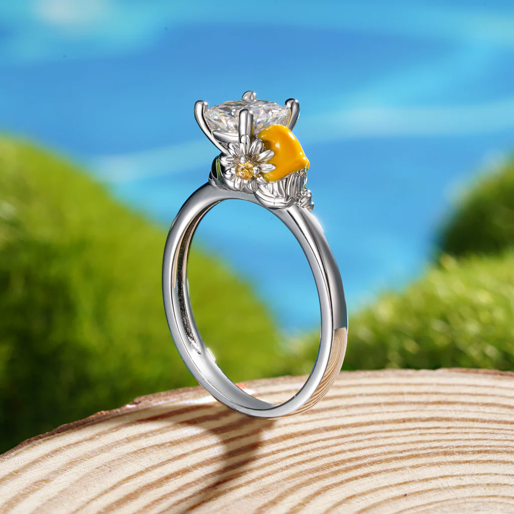 Gnoce Daisy Fairy Embraces Moissanite Ring Platinum-plated Silver Blend - Image 7