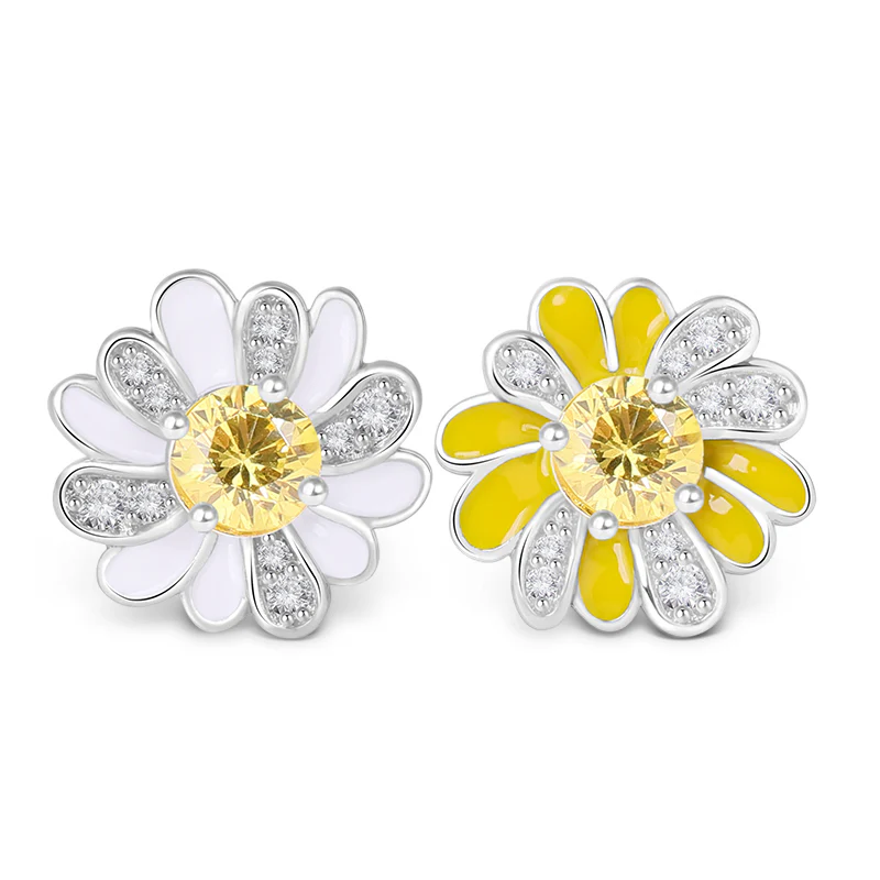 Gnoce Daisy Flower Earrings Platinum-plated Silver Blend