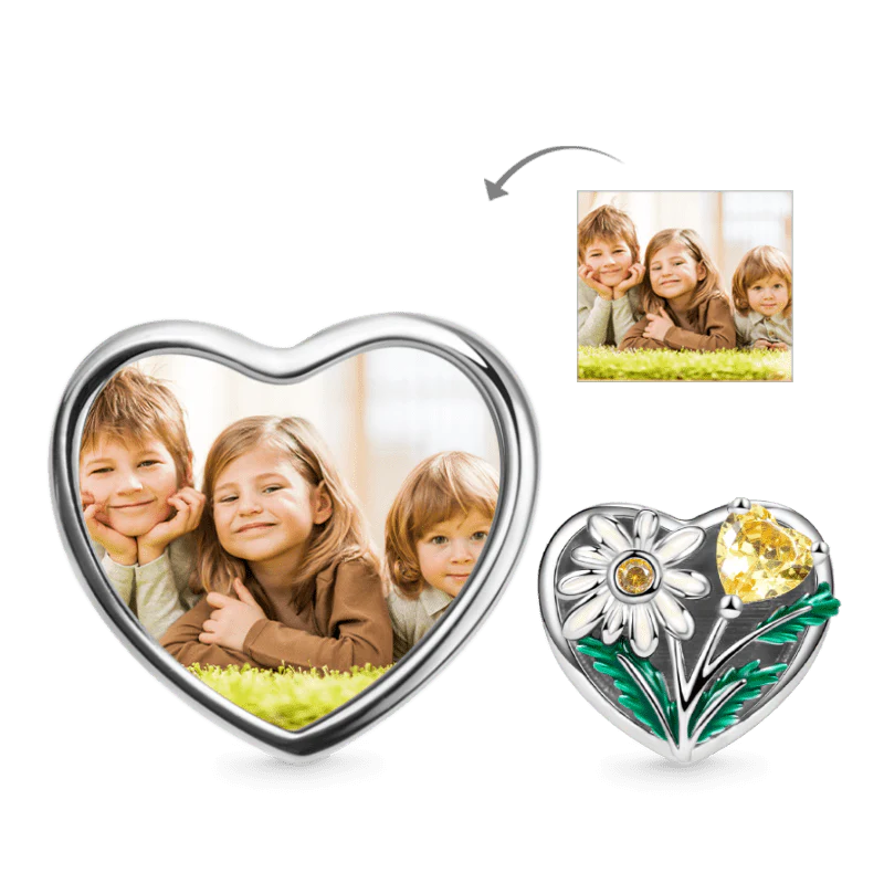 Gnoce Daisy Flower Personalized Photo Charm Platinum-plated Silver Blend