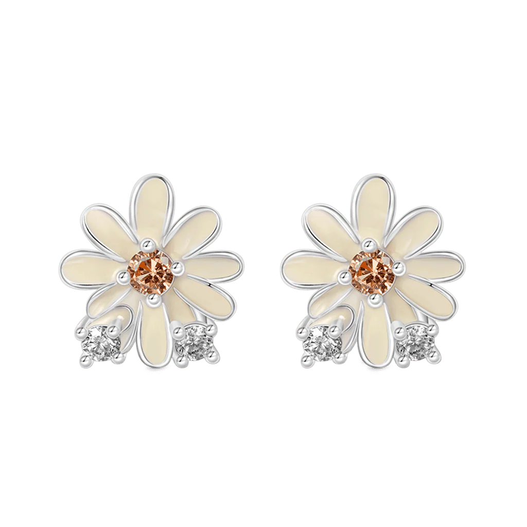 Gnoce Birthday Flower Series Daisy Stud Earrings Platinum-plated Silver Blend