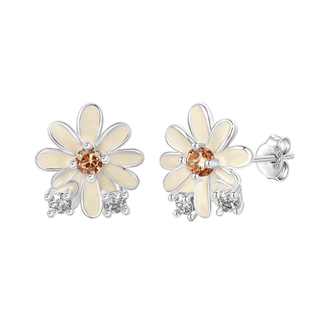 Gnoce Birthday Flower Series Daisy Stud Earrings Platinum-plated Silver Blend - Image 2