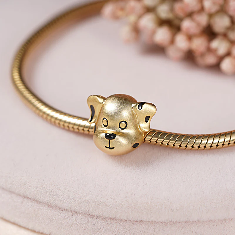 Dalmatian Dog Charm Bead Sterling Silver 18K Gold Plated - Image 2