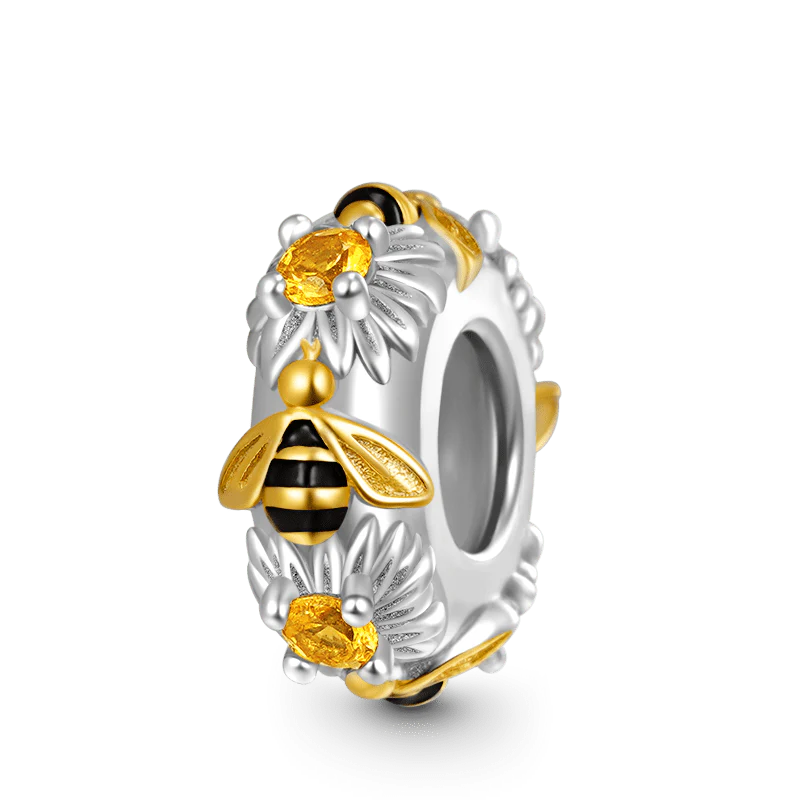 Gnoce Dancing Honey Bees Stopper Charm Platinum-plated Silver Blend