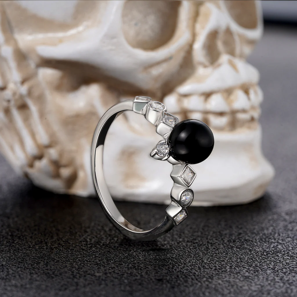 Gnoce Dark Black Pearl Ring Platinum-plated Silver Blend - Image 3
