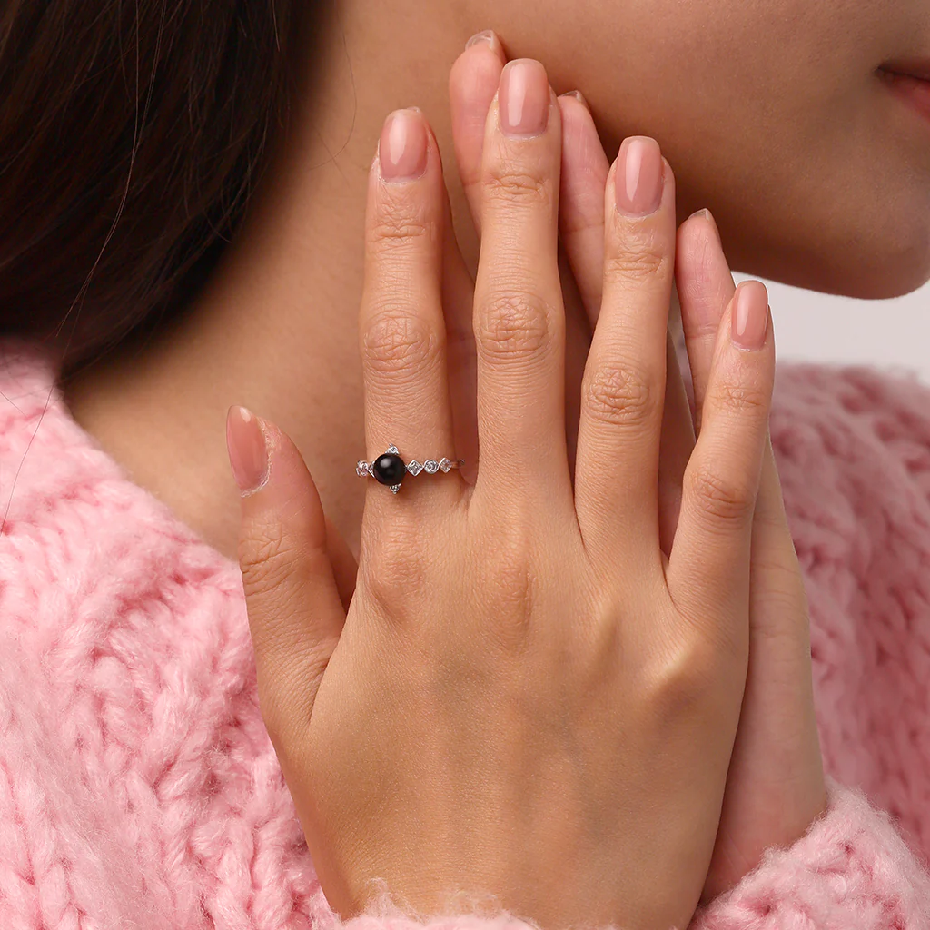 Gnoce Dark Black Pearl Ring Platinum-plated Silver Blend - Image 4