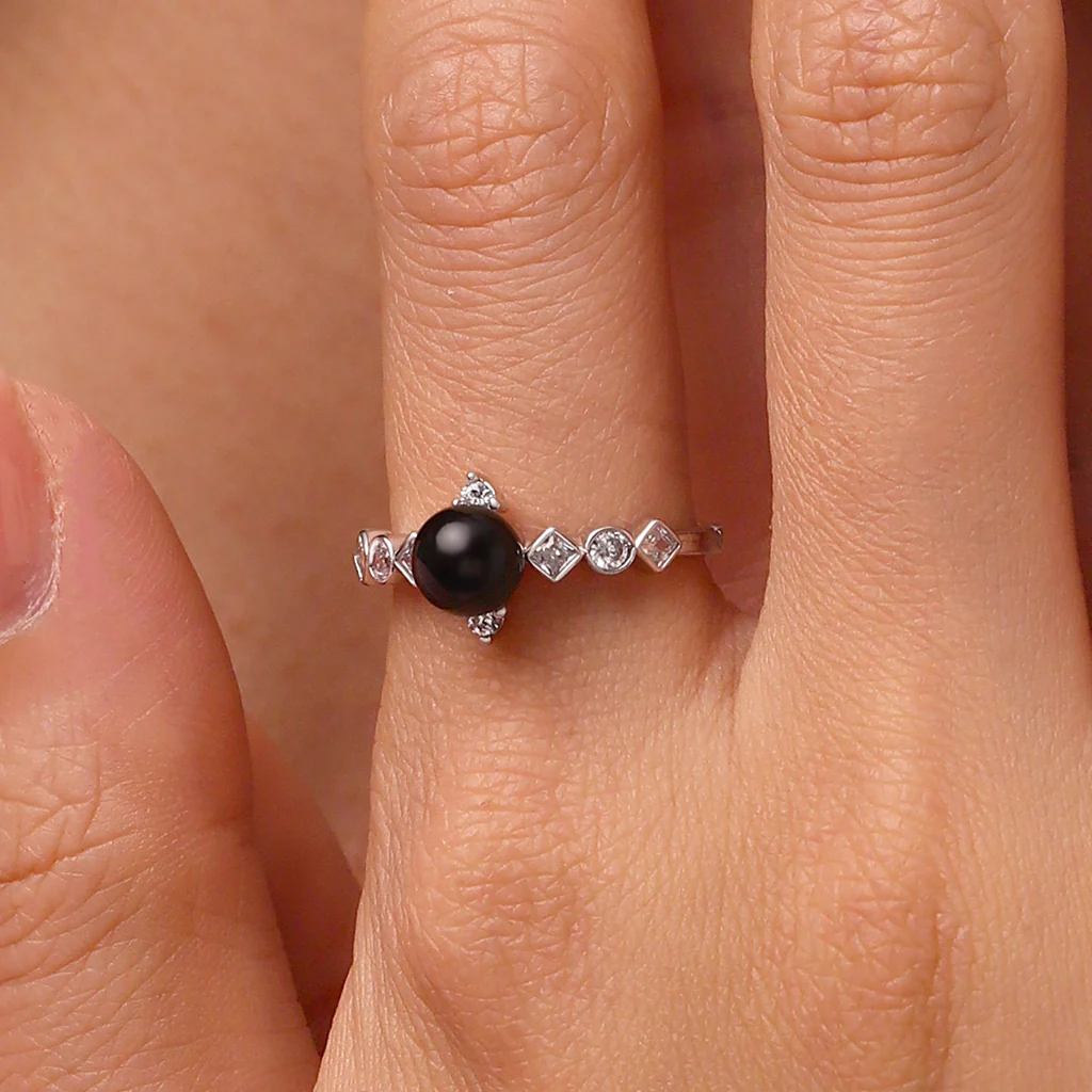 Gnoce Dark Black Pearl Ring Platinum-plated Silver Blend - Image 5