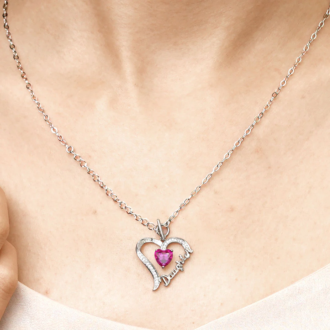 Gnoce "Daughter" Birthstone Heart Necklace - Image 4