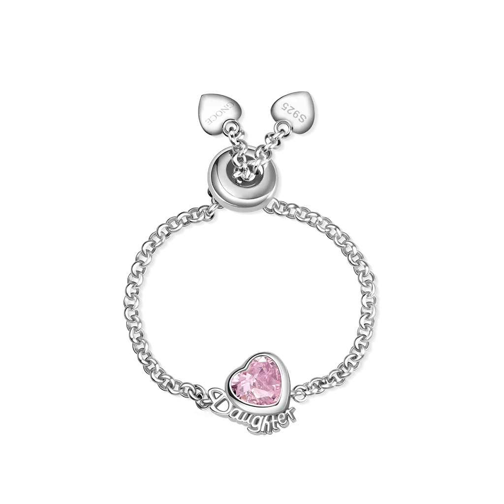 Gnoce Daughter Heart Birthstone Adjustable Chain Ring - Image 3