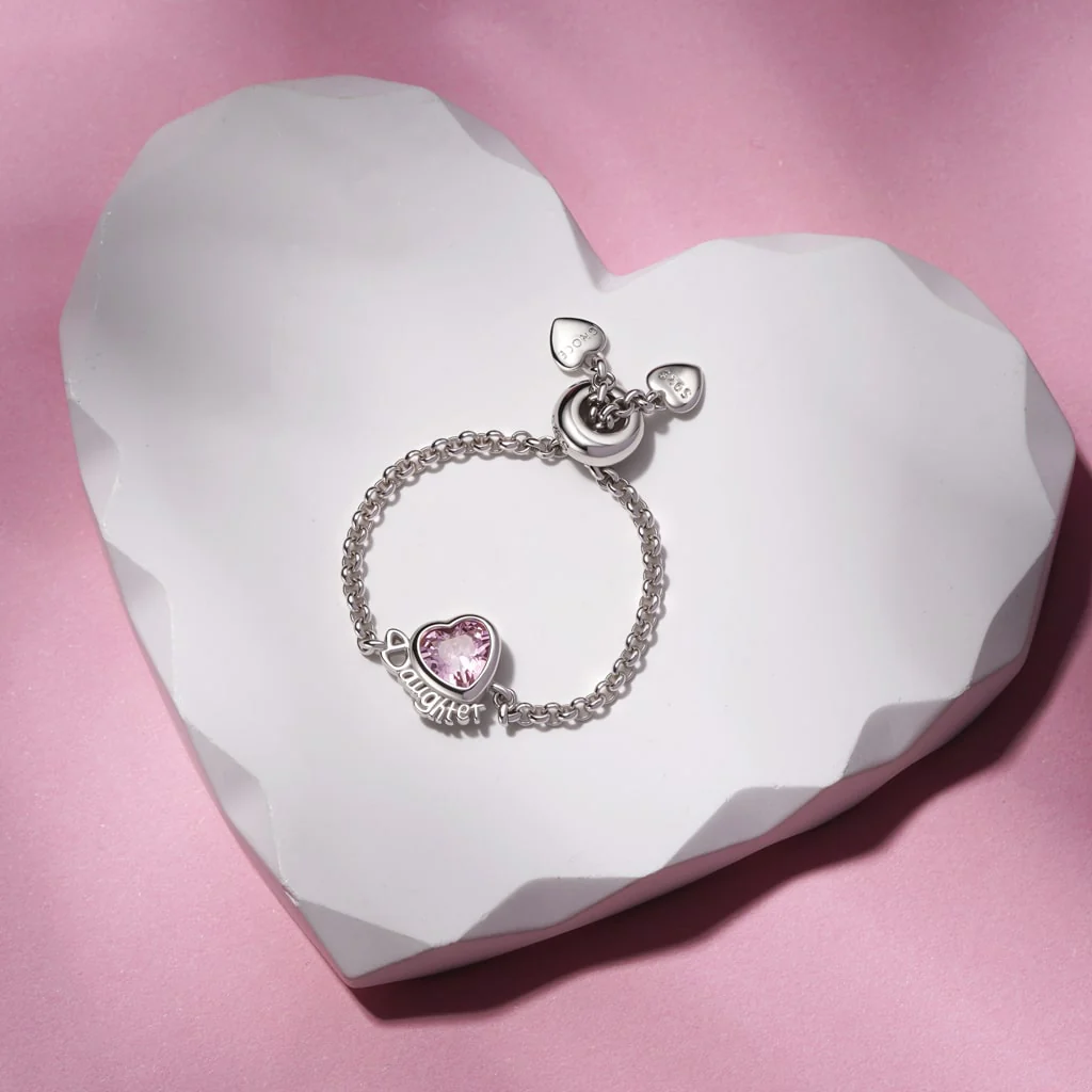 Gnoce Daughter Heart Birthstone Adjustable Chain Ring - Image 4