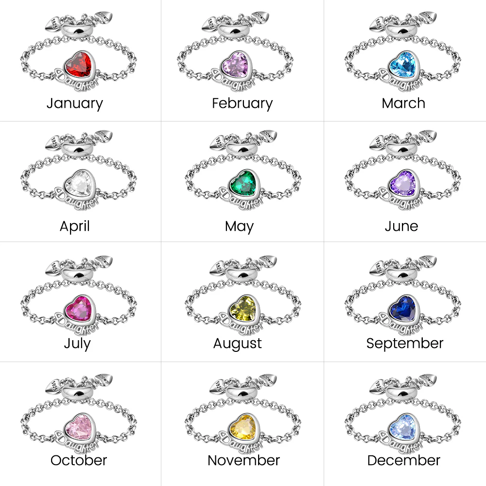 Gnoce Daughter Heart Birthstone Adjustable Chain Ring - Image 5