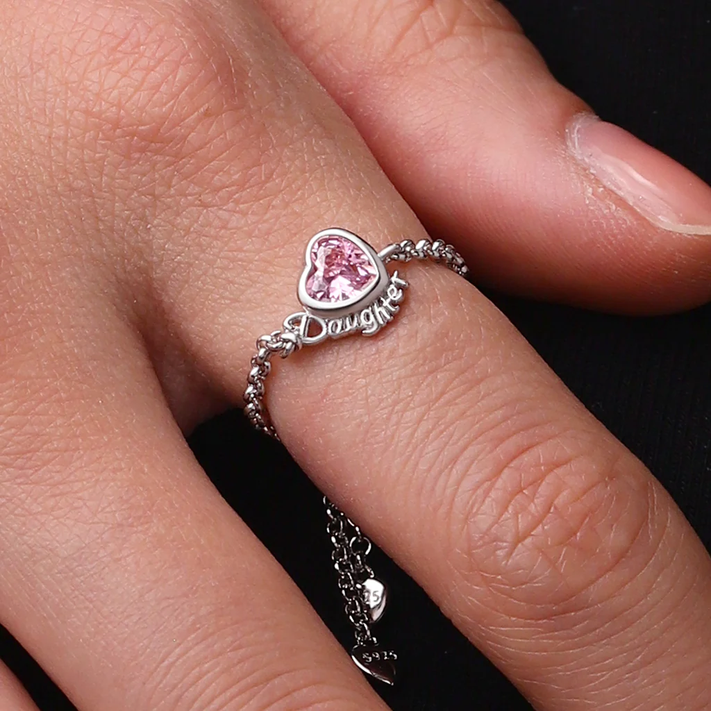 Gnoce Daughter Heart Birthstone Adjustable Chain Ring - Image 7