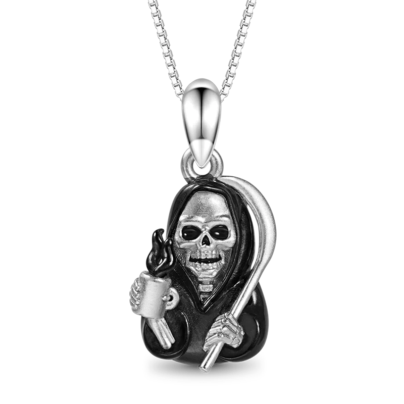 Gnoce Death Skeleton Necklace Platinum-plated Silver Blend