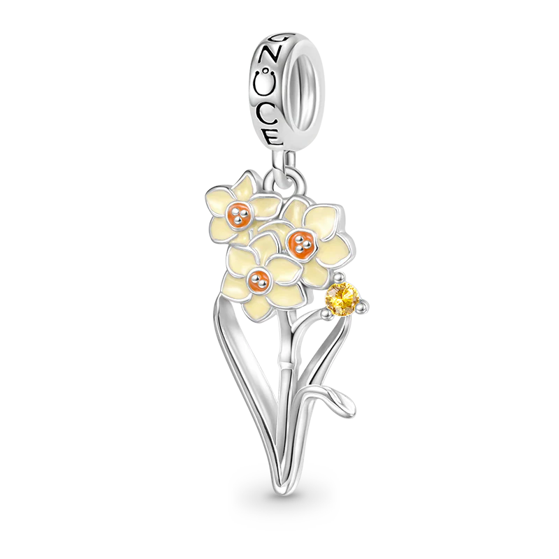 Gnoce Dec.Birthday Flower Narcissus Charm Platinum-plated Silver Blend