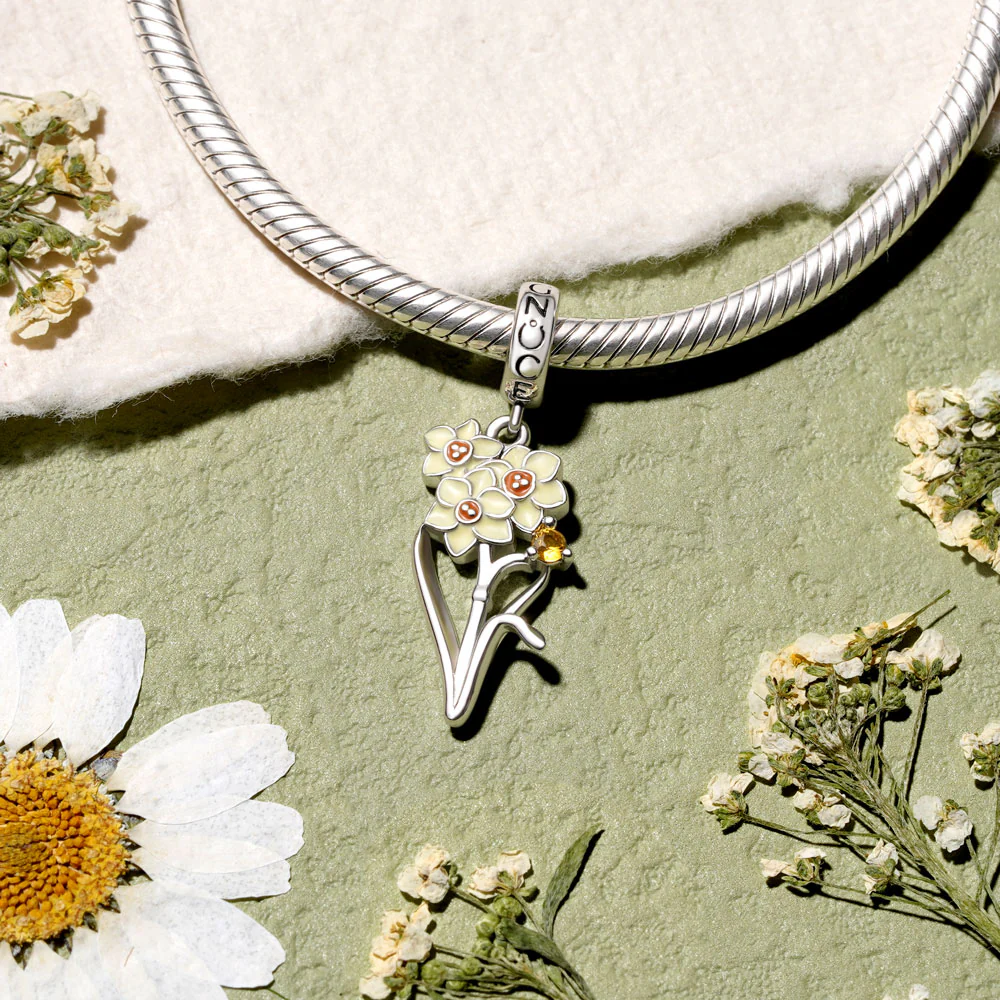 Gnoce Dec.Birthday Flower Narcissus Charm Platinum-plated Silver Blend - Image 3