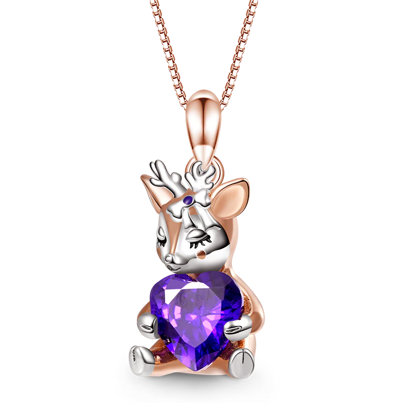 Gnoce Lovely Deer Embraces Heart Gem Necklace Platinum-plated Silver Blend