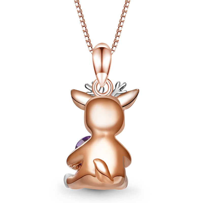 Gnoce Lovely Deer Embraces Heart Gem Necklace Platinum-plated Silver Blend - Image 2