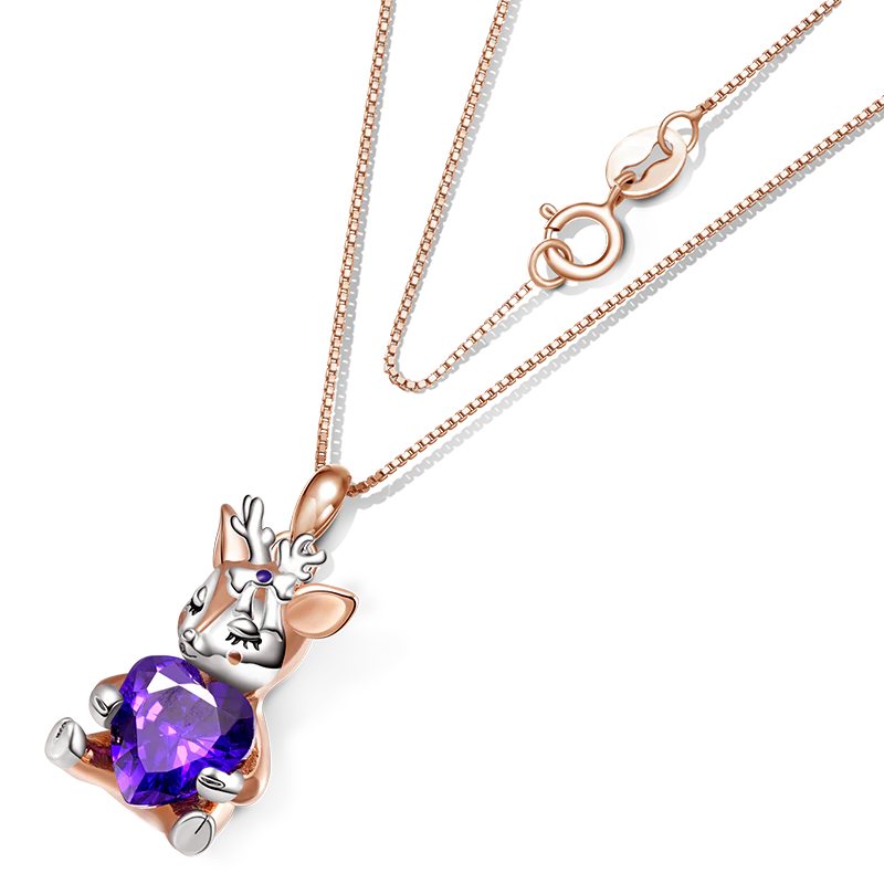 Gnoce Lovely Deer Embraces Heart Gem Necklace Platinum-plated Silver Blend - Image 3