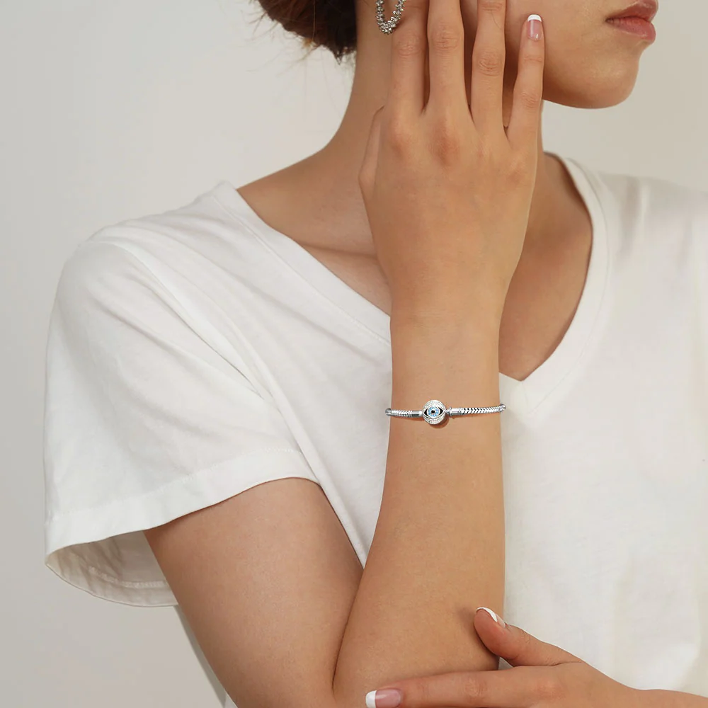 Gnoce Devil's Eye Basic Snake Chain Bracelet Platinum-plated Silver Blend - Image 4