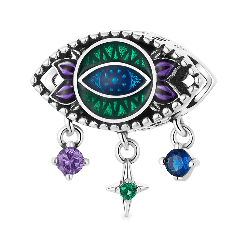Devil's Eye Charm Bead 925 Sterling Silver with Green & Purple Enamels