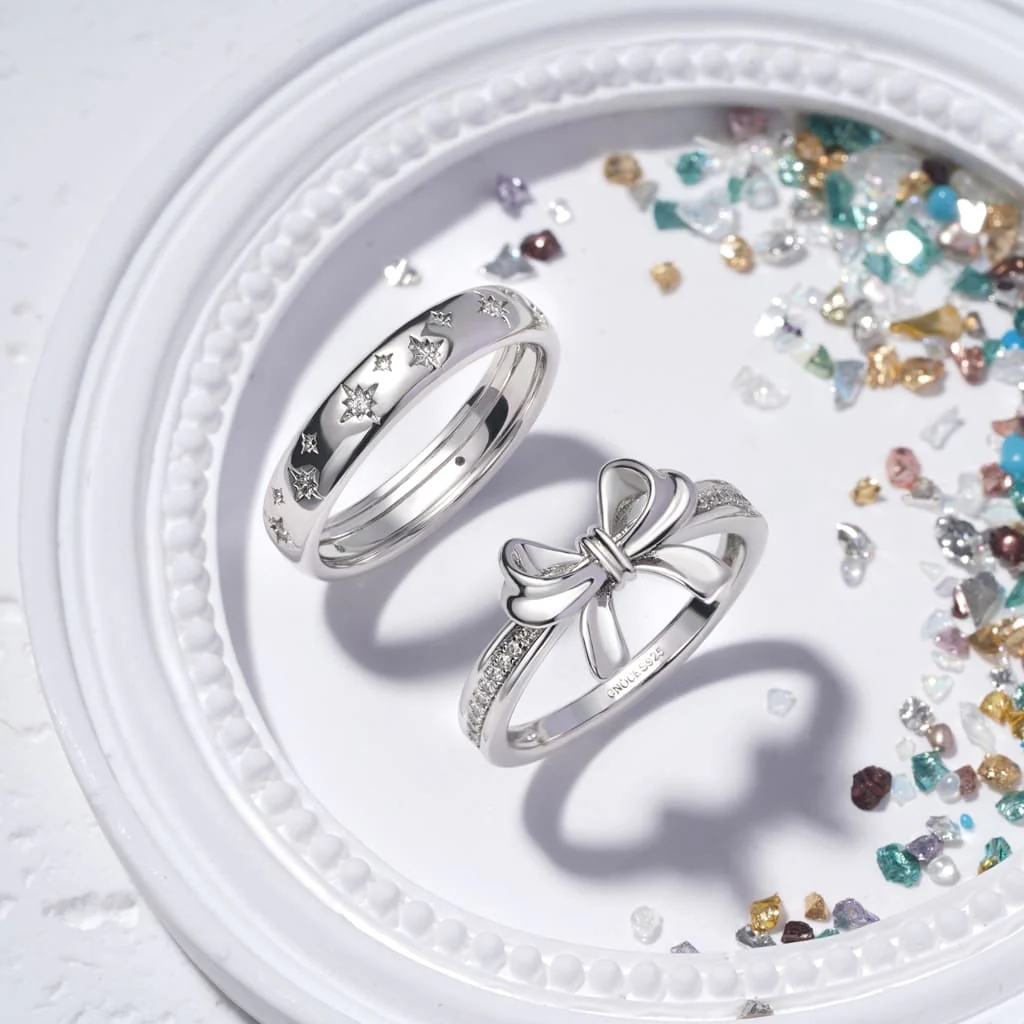 Gnoce Diamond Bow Ring Platinum-plated Silver Blend - Image 3