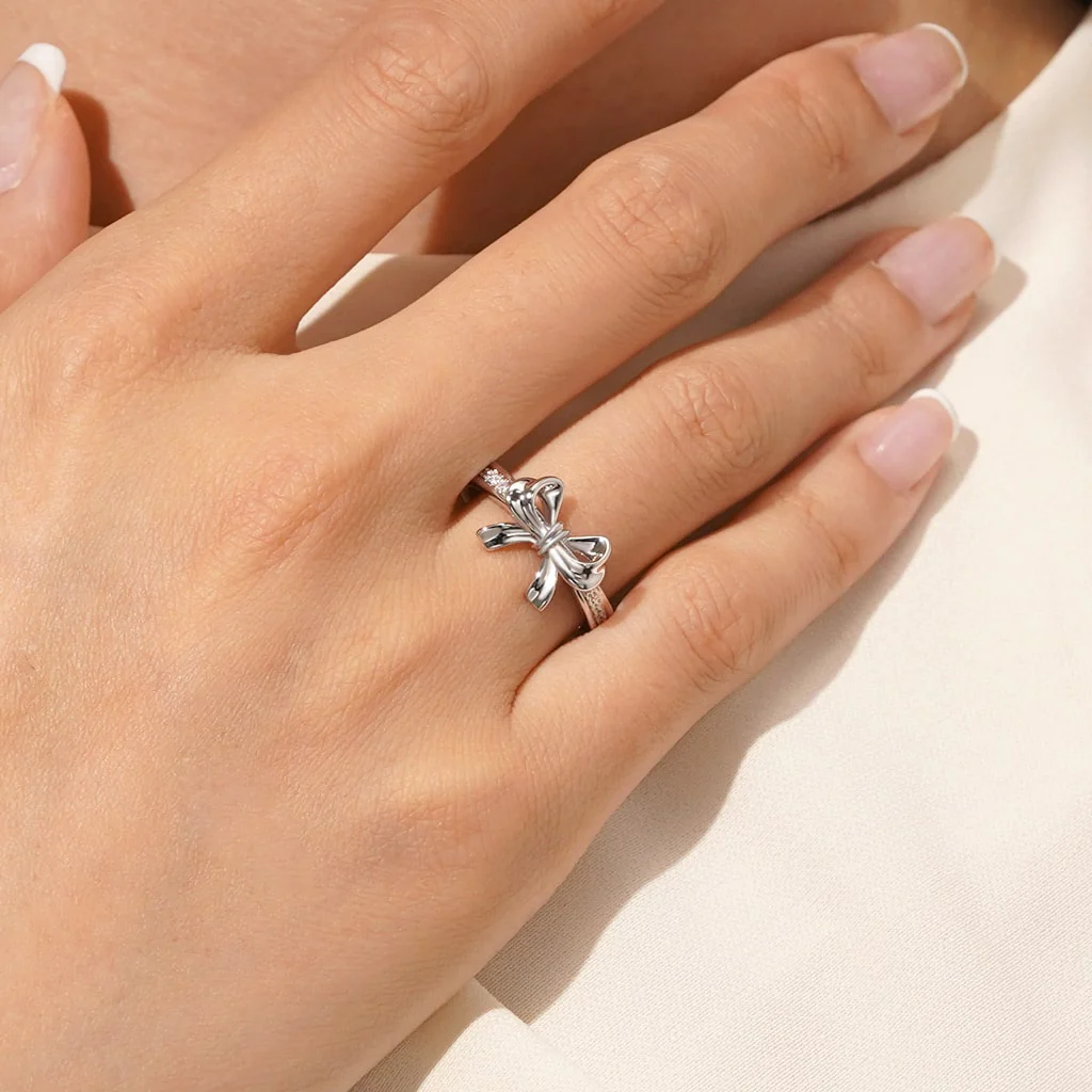 Gnoce Diamond Bow Ring Platinum-plated Silver Blend - Image 5
