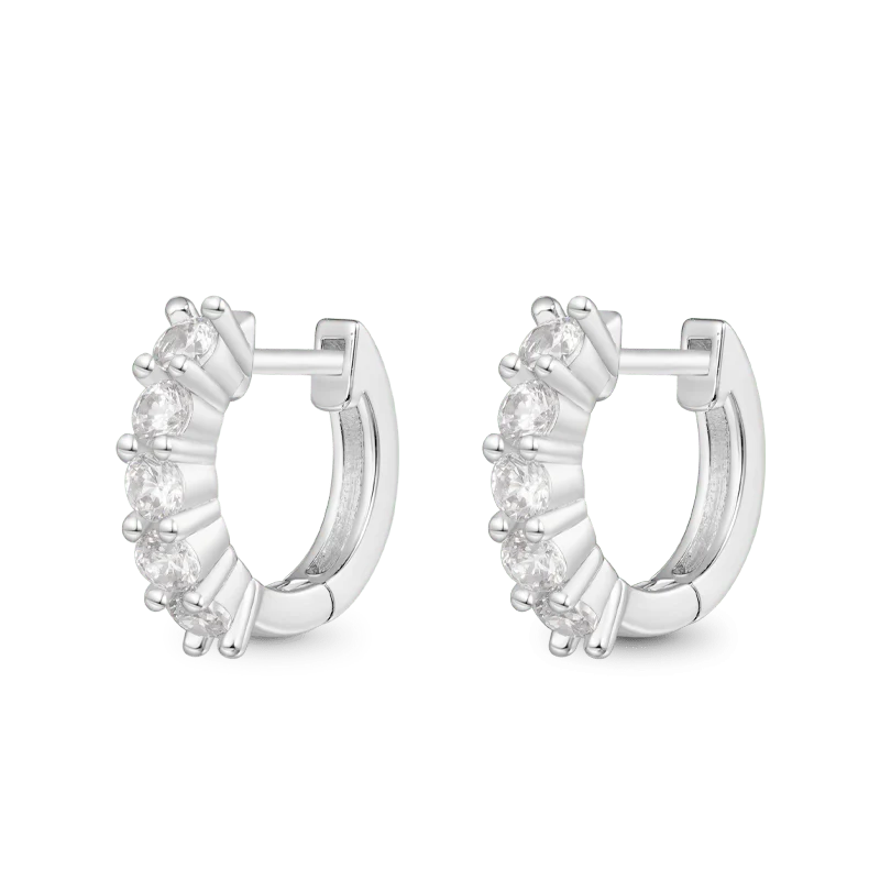 Gnoce Diamond Huggie Stud Earrings Platinum-plated Silver Blend