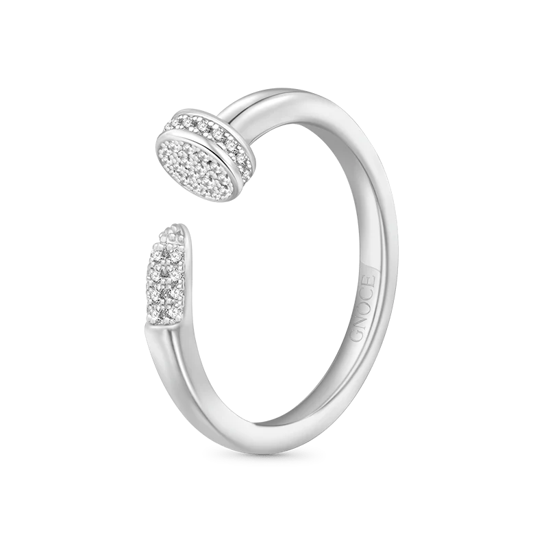 Gnoce Adjustable Diamond Nail Cuff Ring Platinum-plated Silver Blend - Image 2