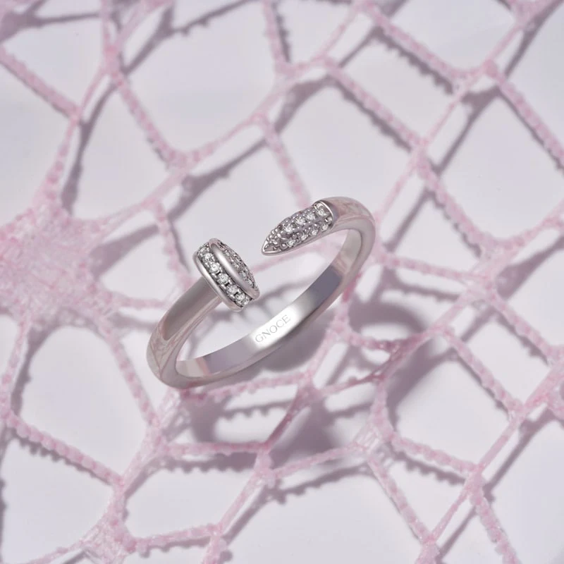 Gnoce Adjustable Diamond Nail Cuff Ring Platinum-plated Silver Blend - Image 3