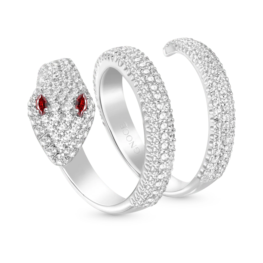 Gnoce Diamond Pave Snake Wrap Ring Platinum-plated Silver Blend