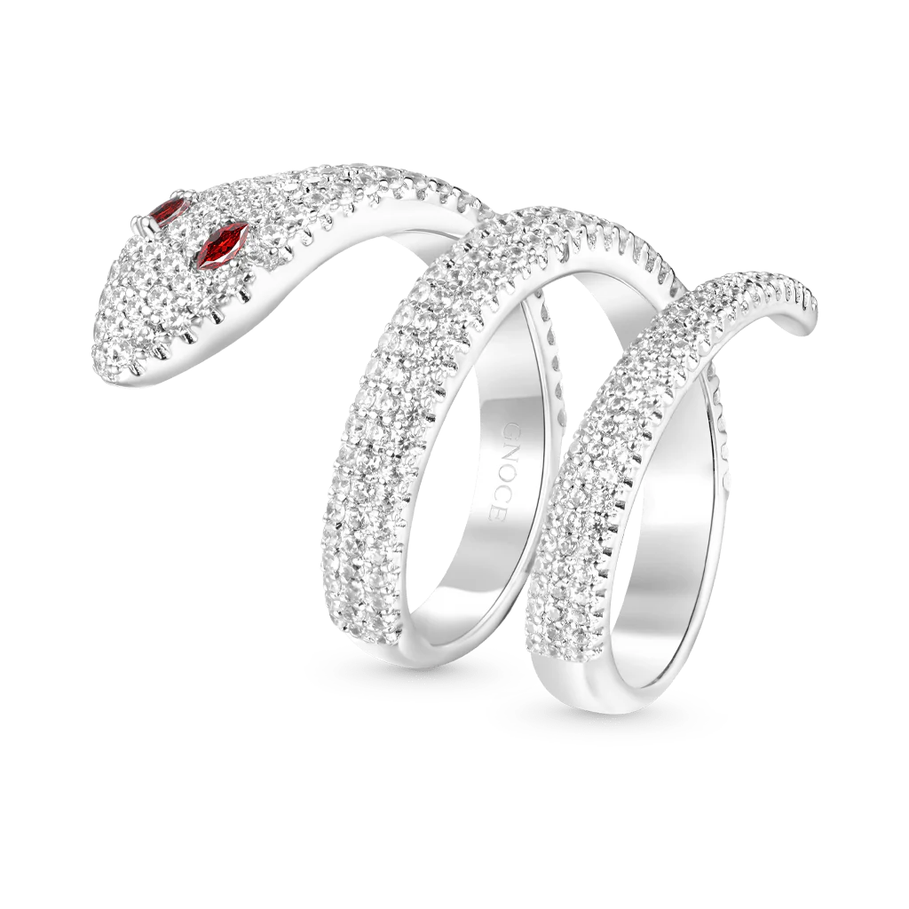 Gnoce Diamond Pave Snake Wrap Ring Platinum-plated Silver Blend - Image 2