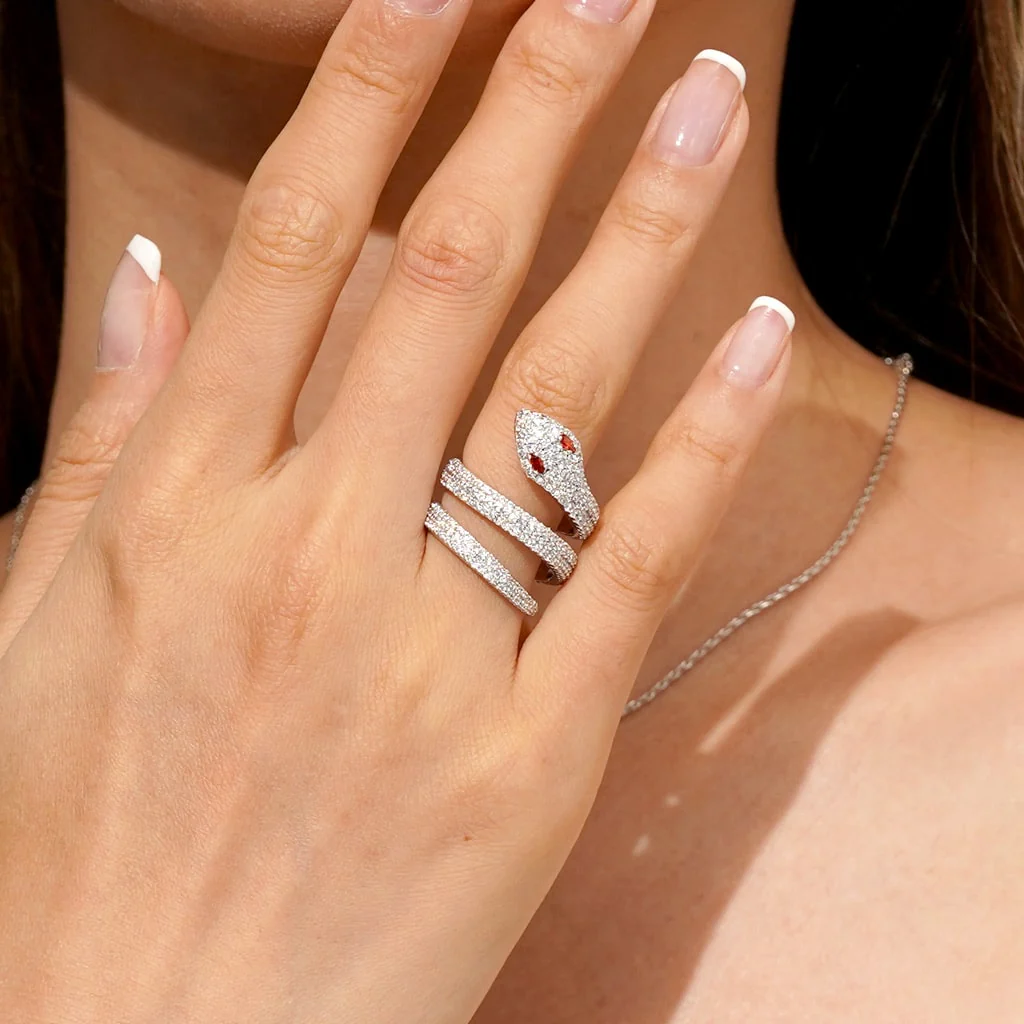 Gnoce Diamond Pave Snake Wrap Ring Platinum-plated Silver Blend - Image 5