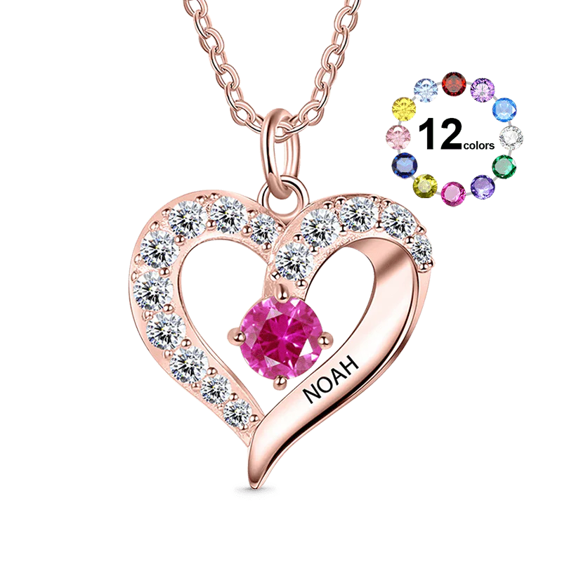 Gnoce Diamonds Love Heart Necklace with 1-5 Birthstones