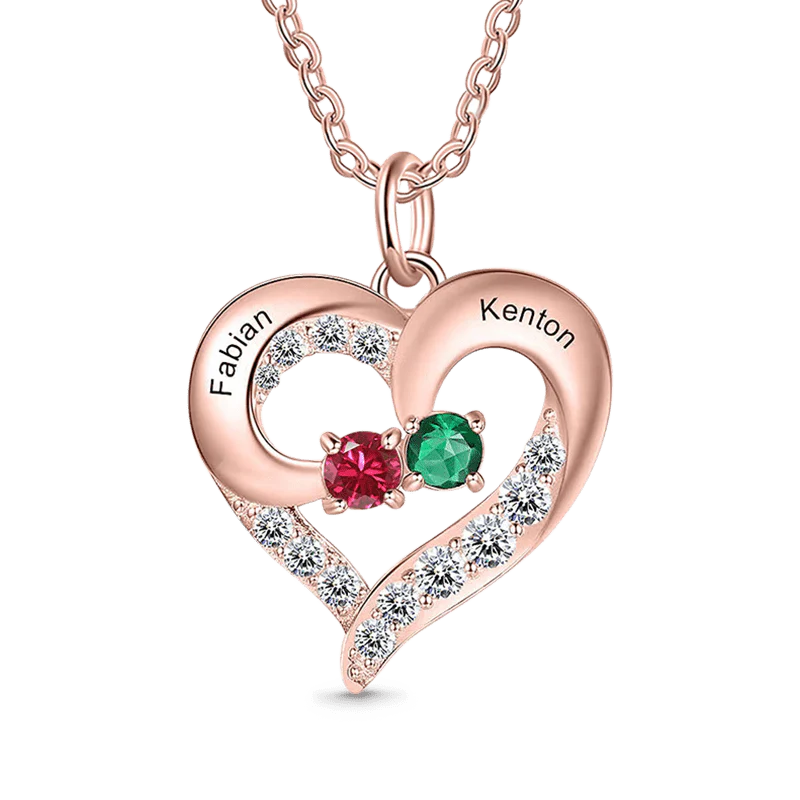 Gnoce Diamonds Love Heart Necklace with 1-5 Birthstones - Image 2