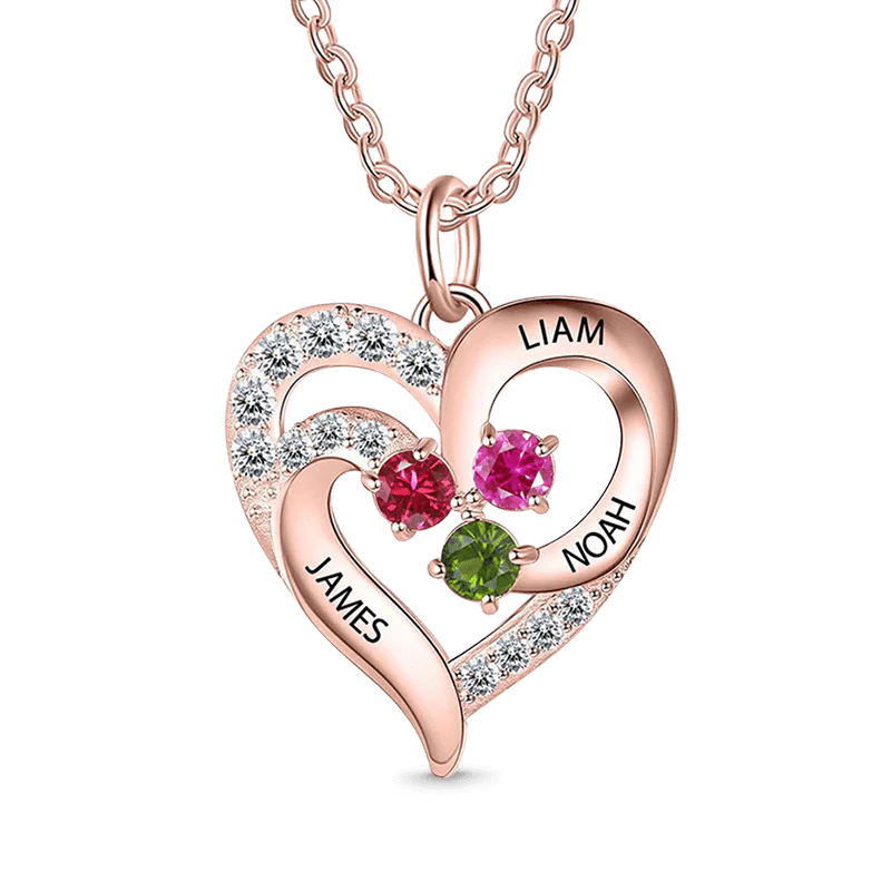 Gnoce Diamonds Love Heart Necklace with 1-5 Birthstones - Image 3