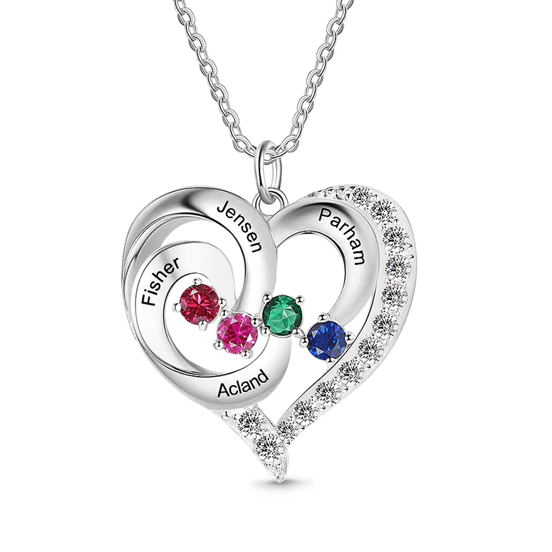 Gnoce Diamonds Love Heart Necklace with 1-5 Birthstones - Image 4