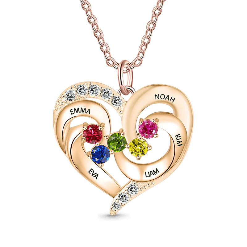 Gnoce Diamonds Love Heart Necklace with 1-5 Birthstones - Image 5