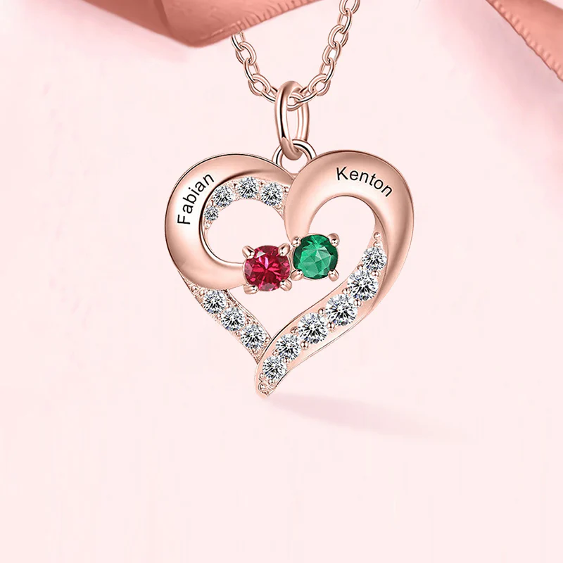 Gnoce Diamonds Love Heart Necklace with 1-5 Birthstones - Image 6