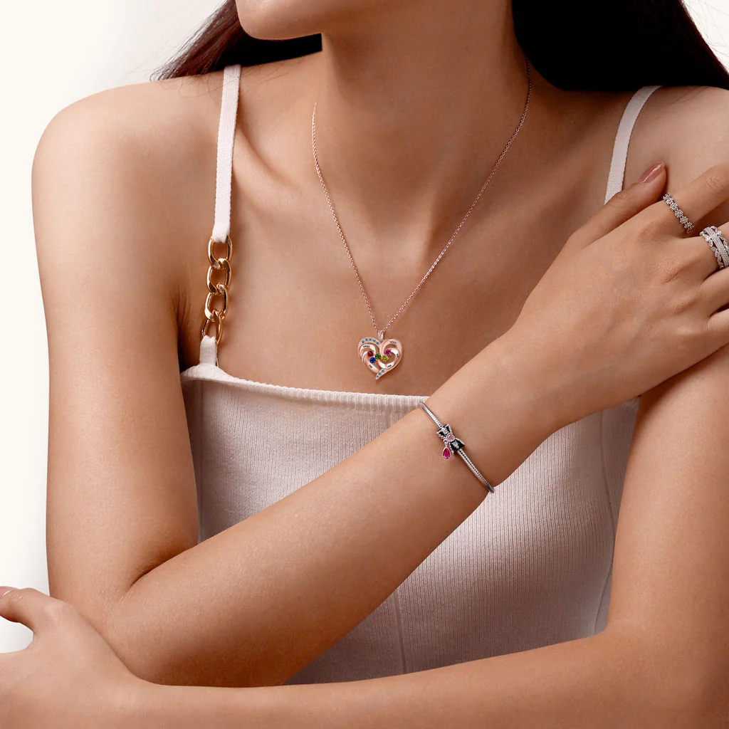 Gnoce Diamonds Love Heart Necklace with 1-5 Birthstones - Image 7