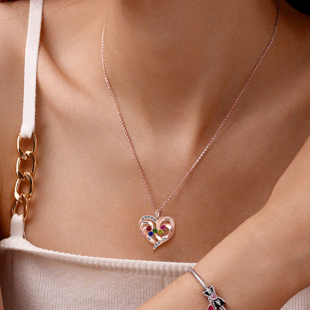 Gnoce Diamonds Love Heart Necklace with 1-5 Birthstones - Image 8