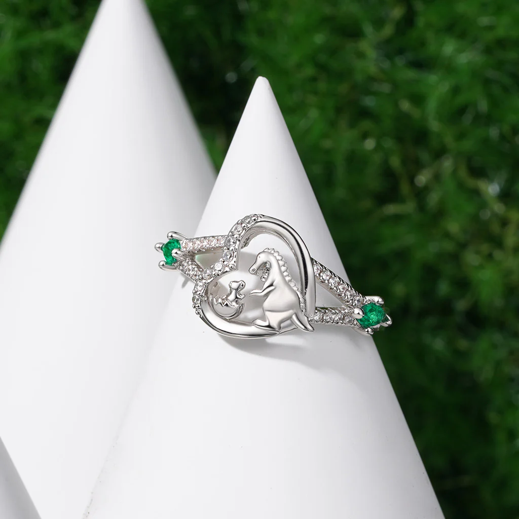 Gnoce Dinosaur Mother and Child Ring Platinum-plated Silver Blend - Image 3
