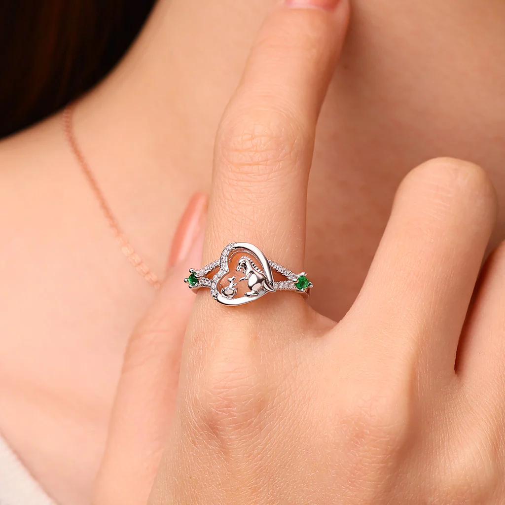 Gnoce Dinosaur Mother and Child Ring Platinum-plated Silver Blend - Image 5
