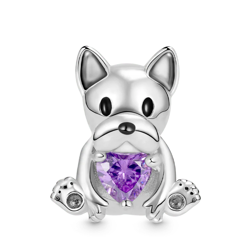 Cute Dog Embraces Heart Gemstone Charm Bead 925 Sterling Silver