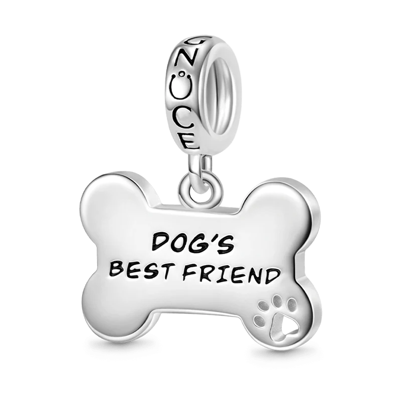 Gnoce "Dog Loves Bone" Engravable Charm Platinum-plated Silver Blend
